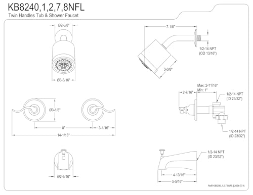 Llave para Bañera y Ducha de Doble Manija Kingston KB8242NFL, Latón Pulido miniatura 2