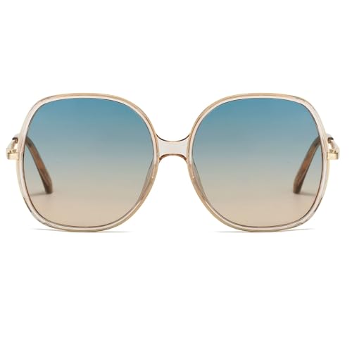Image of Freckles Mark 70s Super Oversize Square Sunglasses for Women Vintage Rectangular Plastic Frame