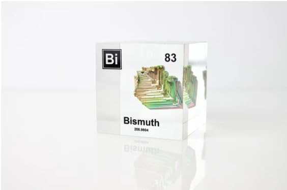 Authentic Bismuth Element Cube, 2x2x2 Inches, Encased in Crystal-Clear Lucite Acrylic, Handmade in The USA by Engineered Labs, for Display or Educational Purposes