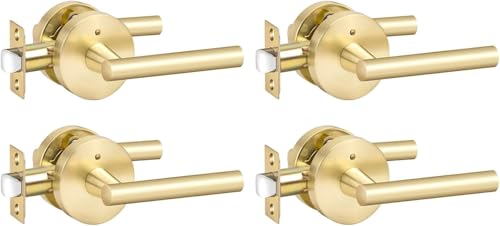 Image of Goldenwarm 4 Pack Gold Door Handles Interior, Brushed Gold Privacy Door Levers for Bedroom Bathroom, Heavy Duty Reversible Keyless Door Lever Left Right Handing