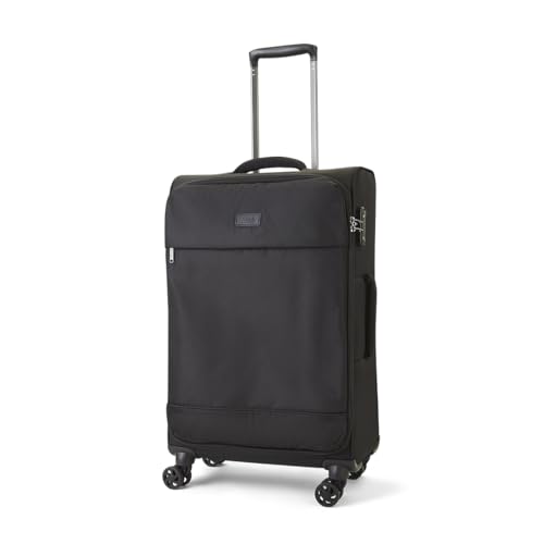 Image of Rock Paris Medium Soft Shell Hold Suitcase in Black - 360 Swivel-Wheels, Versatile & Stylish Design, Telescopic Handle & TSA Combination Lock - 71 x 41 x 26 cm 2.3KG