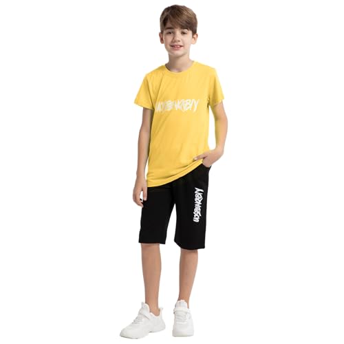 Image of amropi Boys Shorts Set Cotton T-Shirt and Short Pants 2 Pieces Summer Tracksuit for Age 2-12 Years