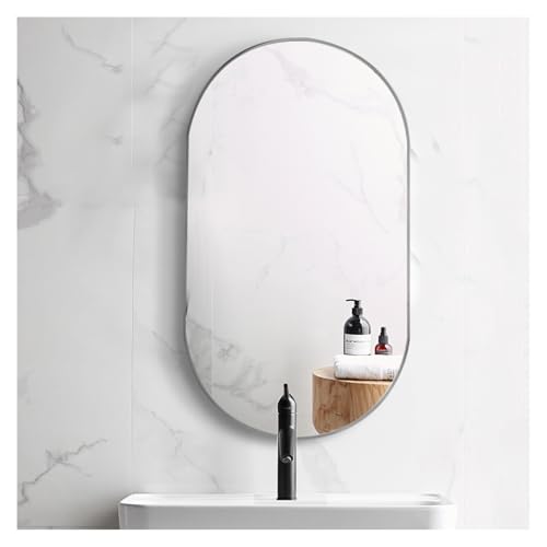 Miroir pilule design argent avec suspension verticale et horizontale
