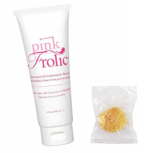 女性のためのプレミアム潤滑剤【 Pink Frolic(ピンク フロリック) 3.3oz/100ml 】グレープフルーツの種子から抽出した天然の抗菌剤配合|天然海綿(小サイズ)1個 セット