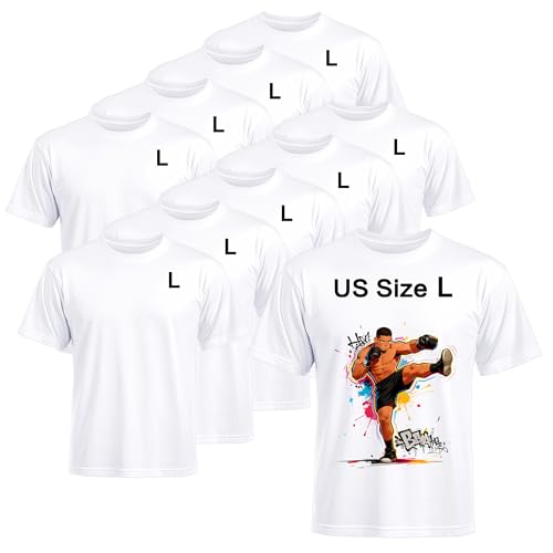 Joyclub 10 Pack Blank T-Shirts for Adults Unisex White Polyester Shirts Sublimation Blanks Crew Neck Short Sleeve for Heat Transfer Vinyl Screen Printing Team Uniforms L