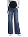CFRTMTBB Women's Maternity Jeans Wide Leg Over The Belly Support Stretch Pregnancy Denim Loose Wide Pants with Pockets (Dark Blue,XXL)