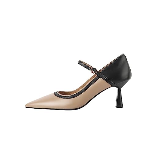 TinaCus Women's Patchwork Leather Handmade Pointed Toe One Strap Mid Stiletto Heel Pumps Shoes2