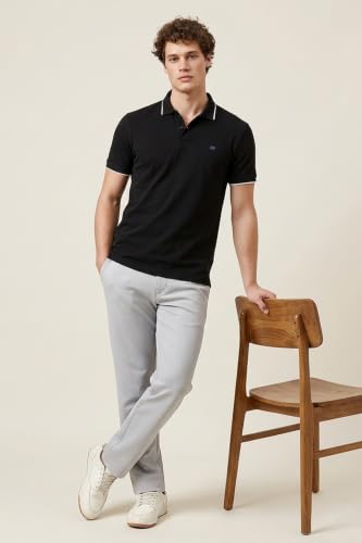 Image of Peter England Men's Snug Fit Solid Polo T-Shirt with Coloured Collar Tipping| Cotton Rich| Premium Pique Weave