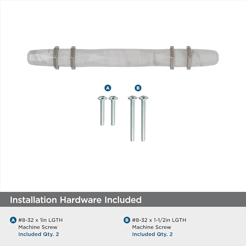 Image of Amerock | Cabinet Pull | Marble White /Polished Nickel | 3-3 /4 inch (96 mm) Center to Center | Carrione | 1 Pack | Drawer Pull | Drawer Handle | Cabinet Hardware
