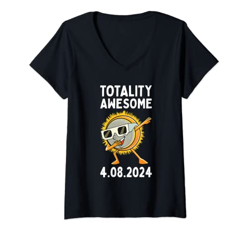 Donna Totality Awesome Dabbing Total Solar Eclipse 2024 Bambini Maglietta con Collo a V