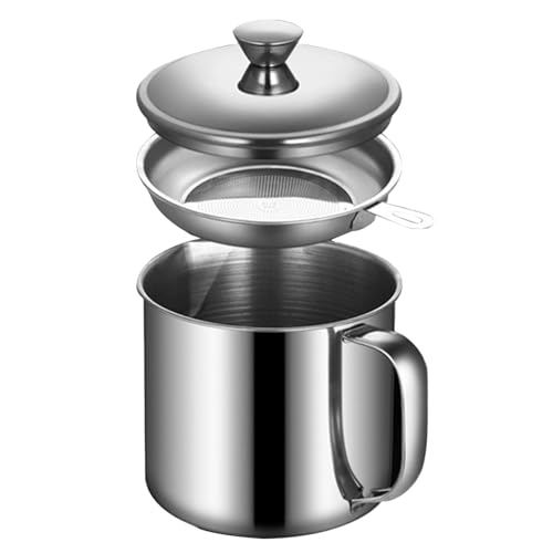 ibasenice Aceitera de Acero Inoxidable Tapa Negra y Asa Ergonómica, Dispensador Antigoteo para Cocina y Hogar, Colador Integrado para Aceite y Vinagre, Bote de Grasa Estilo Estilo Aleatorio