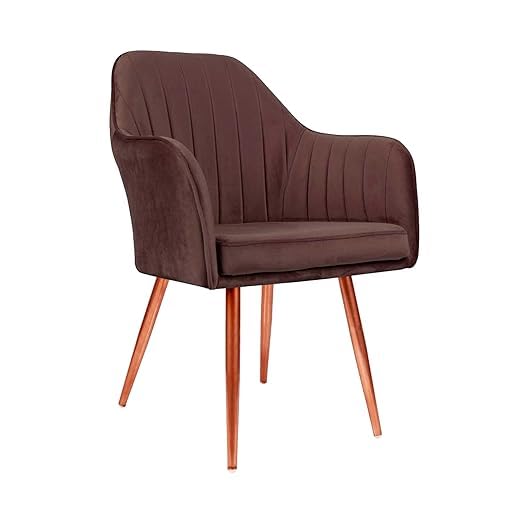 Image of Set of 2 Velvet Dining Chairs, Cushion Seat Chair for Living Room Bedroom Restaurant, Modern Contemporary Upholstered with Polished Rosegold Metal Legs (Brown)