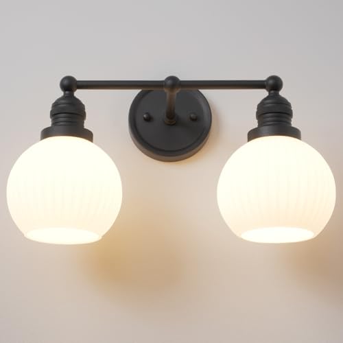 Image of 2-Lights Bathroom Light Fixtures, Vintage Milk White Glass