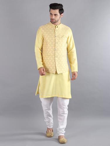 Image of Uri and MacKenzie Men's Silk Blend Kurta Pajama with Designer Ethnic Nehru Jacket /Modi Jacket