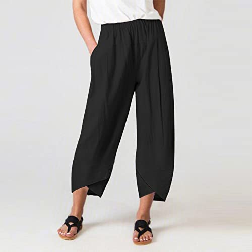 Slim Fit Stretch Knit Elastic Waist Capri Pants Womens Linen Capri Pants For Women Palazzo Lounge Pants Lightweight Printed Summer Bottoms Floral Sweatpants Trousers #TOP1