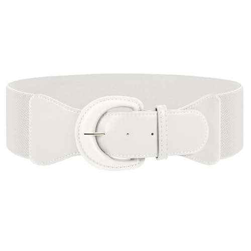 JASGOOD Women Retro Wide Elastic Belt Stretchy Waist Belt, Vintage Chunky Buckle Belts for Dress,White - image 1