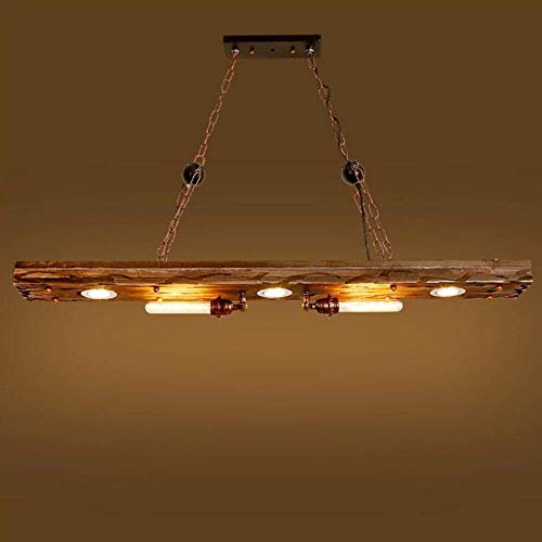 Suspension Luminaire Industrielle Lustre Vintage Rétro Plafonnier Eclairage Suspendu Métal et Bois E27 Lampe à suspension pour Cuisine Chambre Hôtel Salle à Manger Salon Bar Restaurant(5 Douilles)