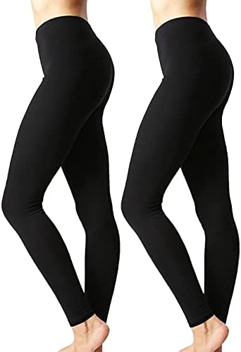 JKC USA Selected Premium Cotton Full Length Solid Color Leggings OP-1851 (Large, 2PACK-BLK-BLK)