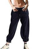 Miniyear Women Elastic Waist Jogger Pants Fleece Wide Leg Sweatpants Cargo Baggy Workout Dressy Fall Fashion 2025 Navyblue