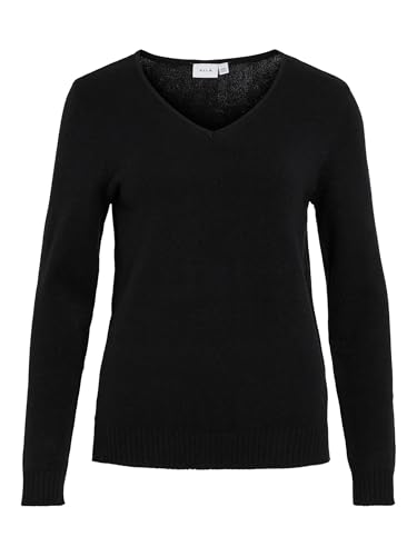 Vila Clothes Viril L/s V-Neck Knit Top-Noos, suéter Mujer, Negro (Black), 38 (Talla del Fabricante: Medium)