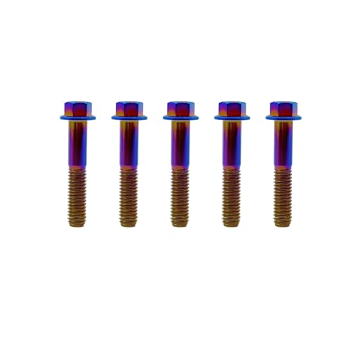 Image of Rison Titanium Bolts - Flanged Hex Head Titanium M6x1.0x25mm 6AL4V Aerospace Grade Ti Bolt (Burnt Blue, Pack of 5)