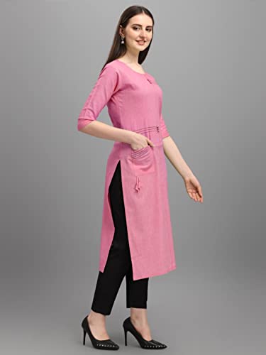 Image of 3 /4 Sleeve Women's Women's Straight A-Line Solid Plain | Fully Stitched Cotton 3 /4 Kurtie for Woman's & Girls || Kurtis for Women Stylish || Kurta & Kurtis