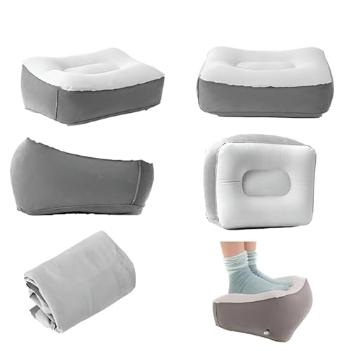 Image of Inflatable Travel Foot Rest Pillow, Foldable Adjustable Foot Rest, Soft Memory Foam Cushion Pillow for Legs Portable Footrest for Flight Car Office Under Desk Use Wedge Cushion for Adults Kids