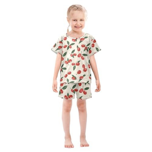 ALAZA Red Date Leaves Pajamas Short Sleeve 2 Piece Sleepwear Top and Bottom Pajama Set Unisex3