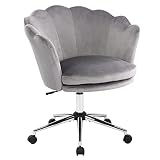 Wolmics Bürostuhl Höhenverstellbar Drehstuhl Samt Bürosessel Schminkstuhl mit Rädern,Sessel Samtstuhl Für Schlafzimmer/Arbeitszimmer,Dunkelgrau+Schwarz