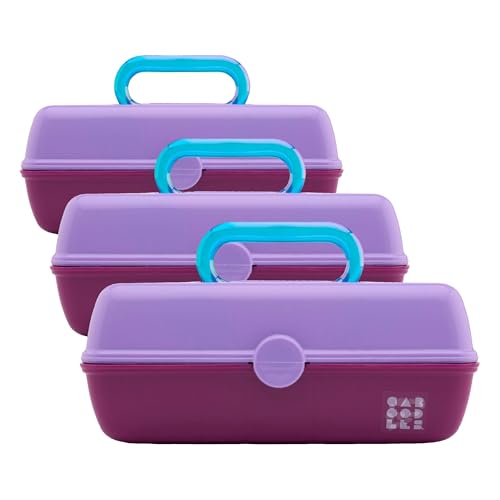 Image of Caboodles Pretty in Petite Makeup Box, Two-Tone Lavender on Violet, Hard Plastic Organizer Box, 2 Swivel Trays, Fashion Mirror, Secure Latch for Safe Travel, 8.82 x 5.88 x 3.66 inches (Pack of 3)