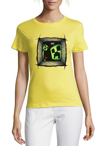 T-shirt coton femme motif créatures effrayantes jaune pour un look urbain