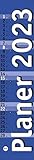 Langplaner mini blau 2023 - Streifenkalender - Bürokalender - Wandkalender mit Monatskalendarium - Format 7 x 33 cm