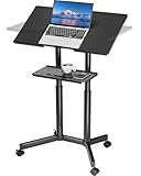 BONTEC Lecterns & Podiums Portable Mobile Standing Laptop Desk, Height Adjustable, Sit Stand, Home Office Classroom Pulpit Stand Up Desk Workstation, Rolling Table Laptop Cart with Storage Tray, White