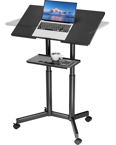 Image of BONTEC Lecterns & Podiums Portable Mobile Standing Laptop Desk, Sit Stand