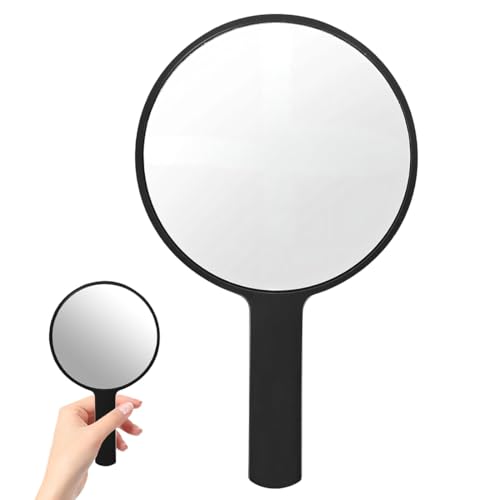 SGERUFZ 1 PCS Espejo de Mano Profesional con Mango, Espejo de Maquillaje, Espejo para Peluquería y Afeitado, Espejo Cosmético, Espejo Redondo de Bolsillo para Uso Portátil, Hogar y Viaje (Negro)