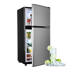 Mini Fridge with Freezer for Bedroom 3.5 Cu. Ft., Mini Refrigerator for Dorm with 7 Levels Adjustable Thermostat & Removable Shelves, 2-Door Small Fridge for Office, Kitchen,Dorm,RV(Silver)