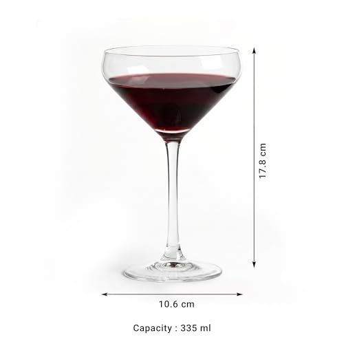 Image of Femora Muse Coupe Cocktail Glass Set of 2-260 ml Clear Stem Glasses for Martini, Champagne, Cosmopolitan & Party Drinks