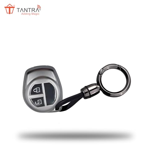 Image of SIAGO TPU Key Cover and Round Keychain Compatible for Maruti Suzuki S-Presso,Swift,SX4,DZire,Ignis,Alto,Vitara Brezza,Celerio,Ertiga,Ciaz,SCross,Baleno,Ritz 2 Button Smart Key (Grey)
