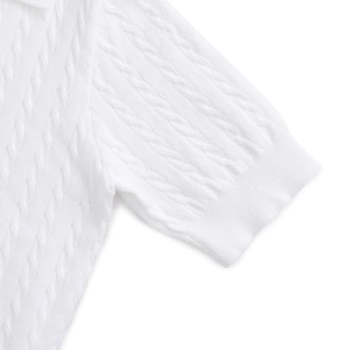 Image of Girls Short Sleeve Polo Shirt Summer Knit School Uniform Blouse V Neck Cable Pullover Sweater Tops 5-14 Years
