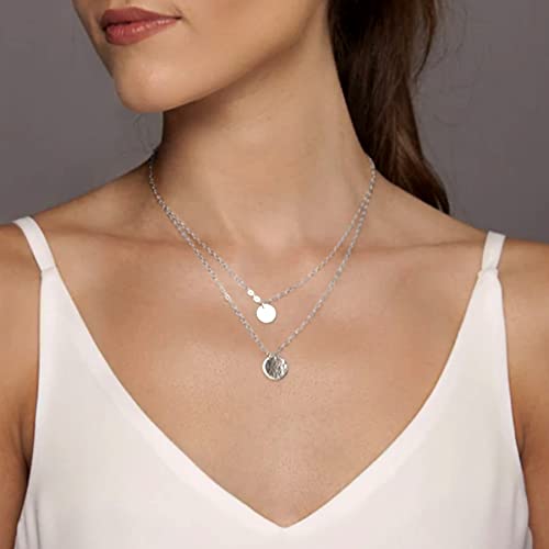 Aisansty Layered Disc Choker Necklace For Women Girls Dainty Silver Plated Full Moon Coin Pendant Layering Chain Necklaces Set #TOP2