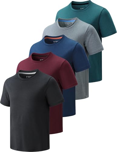 Image of 5 Pack Youth Boys Athletic Dry Fit T Shirts | Lightweight Short Sleeve Tees, Comfy Stretch, Regular Fit, for Teen Kids, Running Soccer Back to School