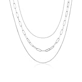 VIROMY Dainty Gold Layering Necklace Set for Women Silver Plated Simple Triple Three Layered Box Paper Clip Chain Necklaces Everyday Multi Strand Dainty Jewelry Gift