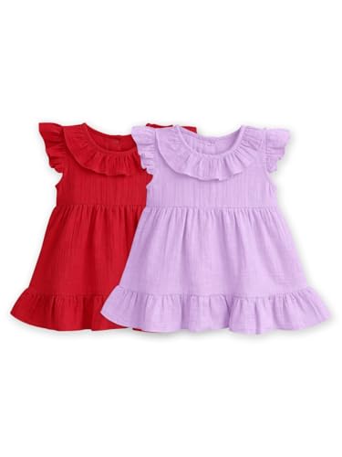 Image of Kidbea Organic Cotton Girl's Frock Ruffle Sleeve Regular Fit Casual Dress