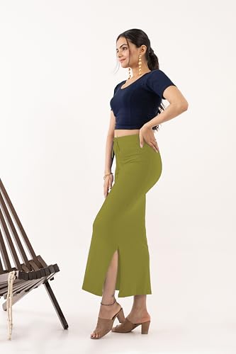 Image of DESI GIRL Cotton Lycra Stretchable Saree Shapewear Petticoat with Drawstring for Women | Fishcut Saree Petticoat with Side Slit for Easy Movement | Saree Shaper | Long inskirt