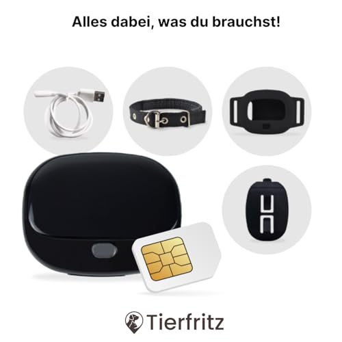Tierfritz GPS Tracker für Hunde – Hunde GPS Tracker mit Live-Tracking, Weglaufalarm, Aktivitäts- & Schlaftracking, weltweit, wasserdicht – GPS Tracker Hund (ABO separat über App)