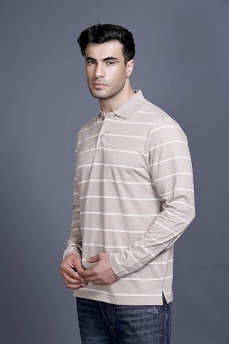 Image of SANE ORIGINALS Full Sleeves Polo Collar Tshirt for Men with Pocket || Stripe Collar and Pocket Tshirt for Men Long Sleeves Navy Blue