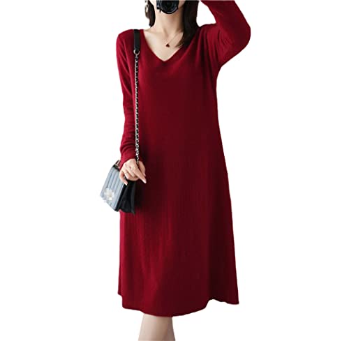 Robe en laine pour femme bordeaux ample idéale pour le bureau en hiver