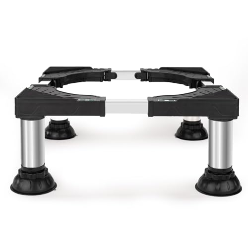 Humagineer Base para Lavadora Alta con 4 Patas de Acero Inoxidable, Soporte Lavadora Secadora Pesado Carga 300KG, Ancho Regulable 40-60cm y Altura 17.7-21.3cm, Base Lavadora Antideslizante, Negro