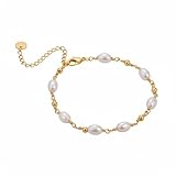XFSRG Pulsera Mujer Perlas Brazalete Oro Chapado Cadena Ajustable Pulseras de Perlas Acero Inoxidable Elegantes Joyeria Regalos Accesorios para Mujer Niña