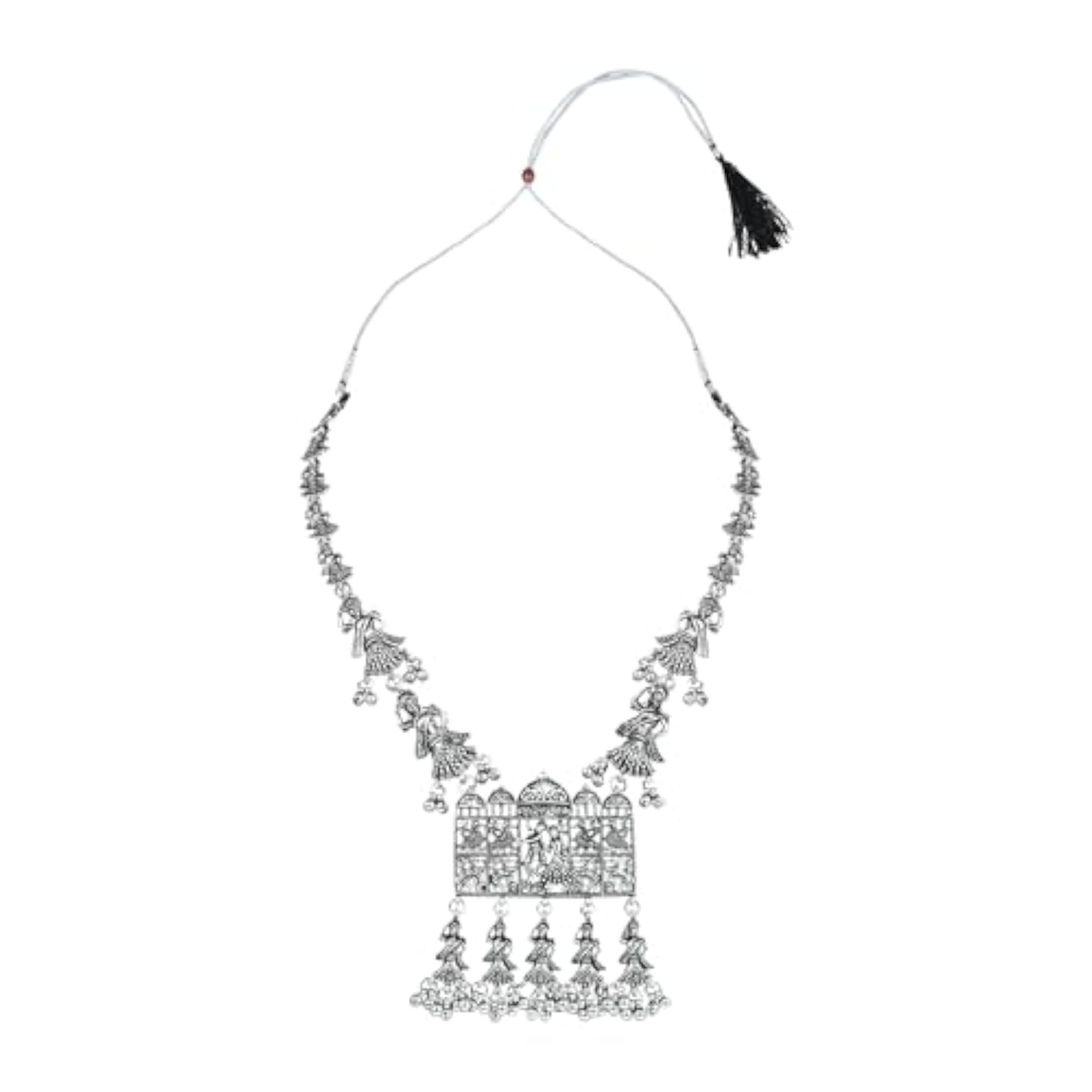 Women's Silver Oxidised Design Long Necklace Jewellery Set